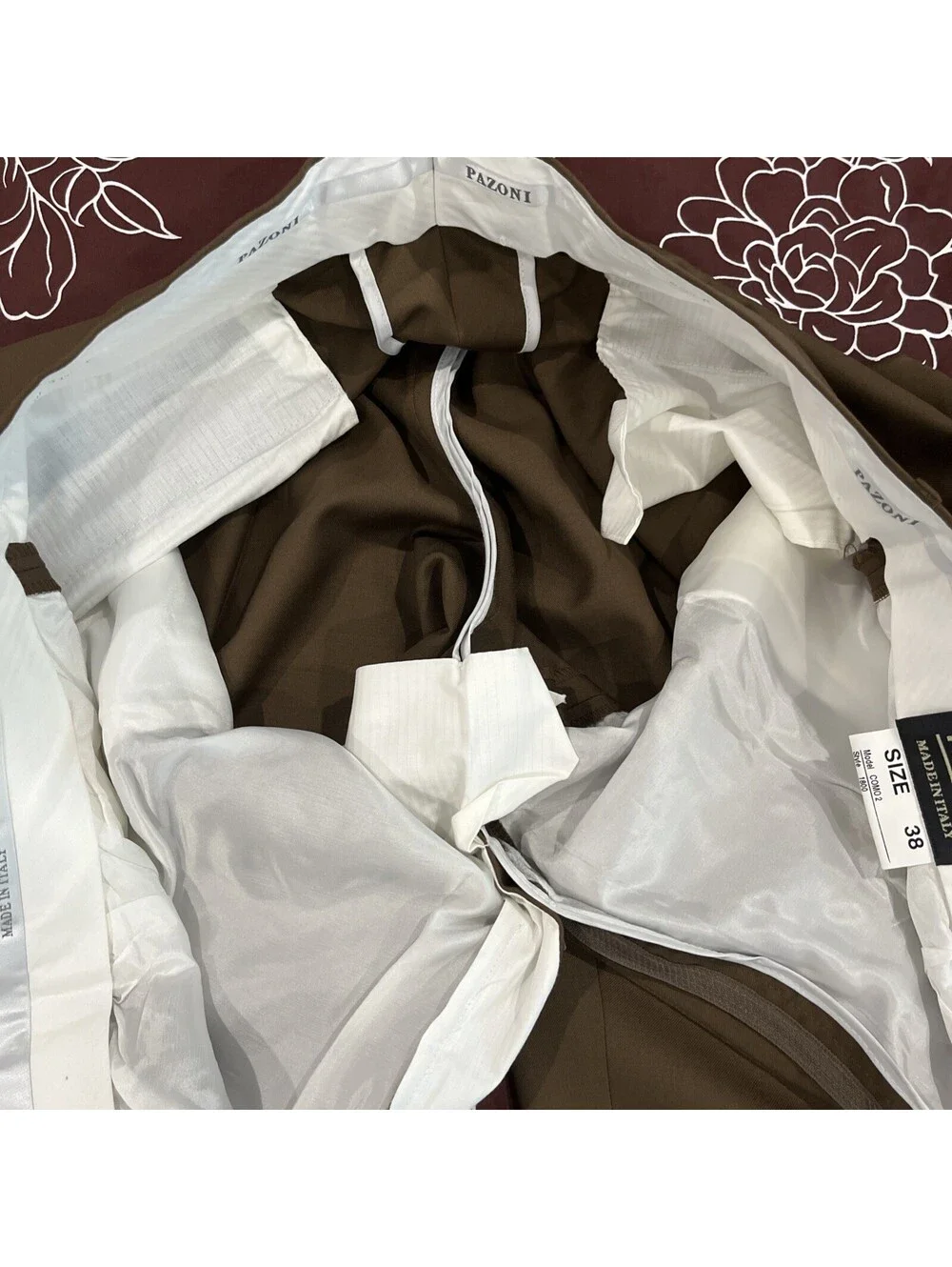 NWT PAZONI MENS DRESS PANTS TOBACCO BROWN WAIST 38 UNHEMMED MADE IN ITALY RP$195